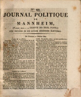 Journal politique de Mannheim (Gazette des Deux-Ponts) Sonntag 21. Oktober 1804