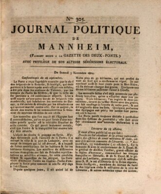 Journal politique de Mannheim (Gazette des Deux-Ponts) Samstag 3. November 1804