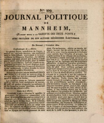 Journal politique de Mannheim (Gazette des Deux-Ponts) Mittwoch 7. November 1804