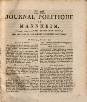 Journal politique de Mannheim (Gazette des Deux-Ponts) Mittwoch 14. November 1804