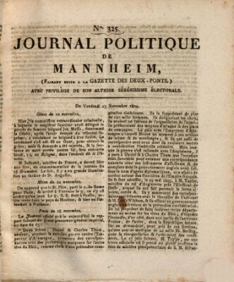 Journal politique de Mannheim (Gazette des Deux-Ponts) Freitag 23. November 1804