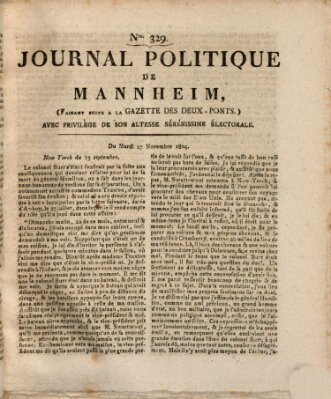 Journal politique de Mannheim (Gazette des Deux-Ponts) Dienstag 27. November 1804