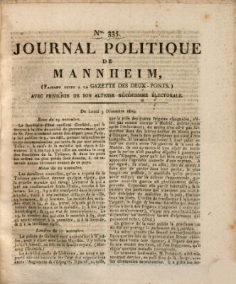 Journal politique de Mannheim (Gazette des Deux-Ponts) Montag 3. Dezember 1804