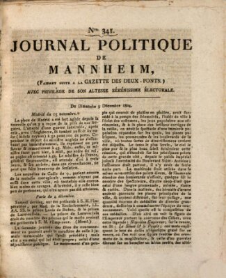 Journal politique de Mannheim (Gazette des Deux-Ponts) Sonntag 9. Dezember 1804