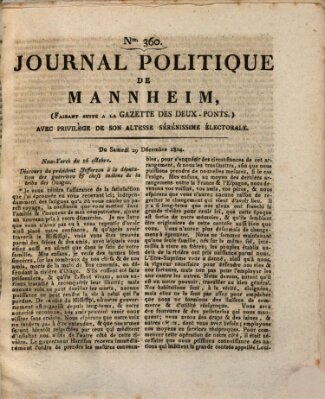 Journal politique de Mannheim (Gazette des Deux-Ponts) Samstag 29. Dezember 1804