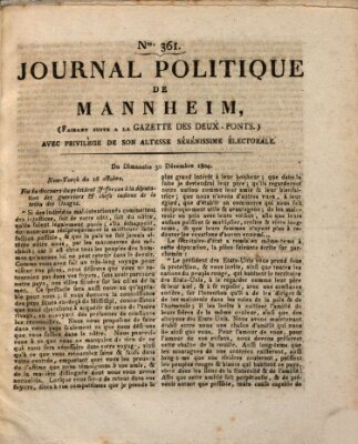 Journal politique de Mannheim (Gazette des Deux-Ponts) Sonntag 30. Dezember 1804