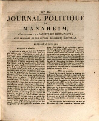 Journal politique de Mannheim (Gazette des Deux-Ponts) Mittwoch 16. Januar 1805