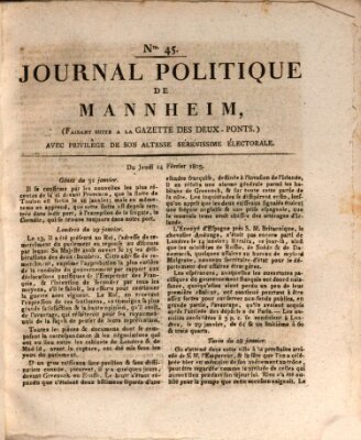 Journal politique de Mannheim (Gazette des Deux-Ponts) Donnerstag 14. Februar 1805