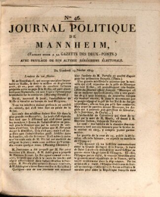 Journal politique de Mannheim (Gazette des Deux-Ponts) Freitag 15. Februar 1805