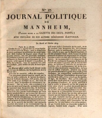 Journal politique de Mannheim (Gazette des Deux-Ponts) Dienstag 26. Februar 1805