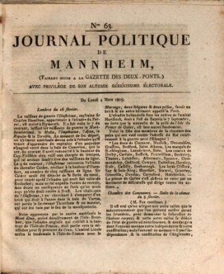 Journal politique de Mannheim (Gazette des Deux-Ponts) Montag 4. März 1805