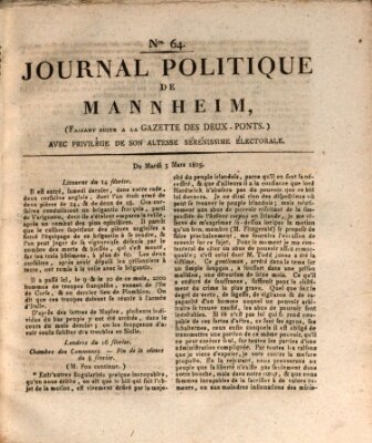 Journal politique de Mannheim (Gazette des Deux-Ponts) Dienstag 5. März 1805