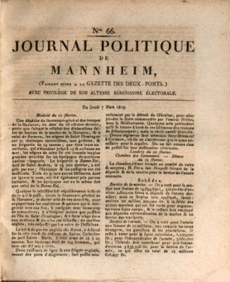 Journal politique de Mannheim (Gazette des Deux-Ponts) Donnerstag 7. März 1805