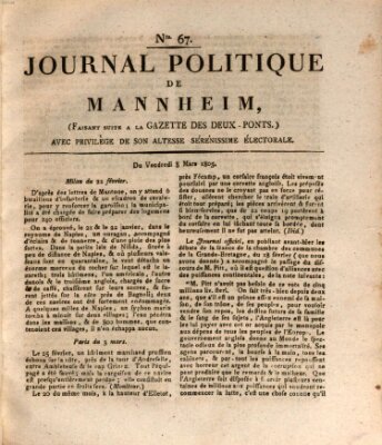 Journal politique de Mannheim (Gazette des Deux-Ponts) Freitag 8. März 1805