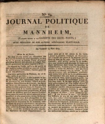 Journal politique de Mannheim (Gazette des Deux-Ponts) Freitag 15. März 1805