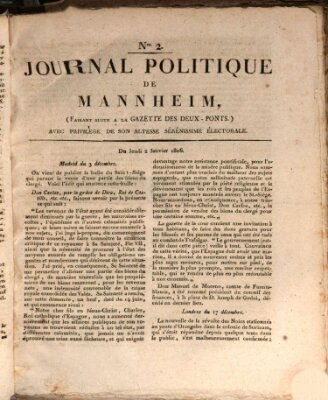 Journal politique de Mannheim (Gazette des Deux-Ponts) Donnerstag 2. Januar 1806