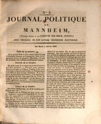 Journal politique de Mannheim (Gazette des Deux-Ponts) Dienstag 7. Januar 1806