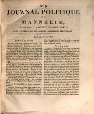 Journal politique de Mannheim (Gazette des Deux-Ponts) Donnerstag 9. Januar 1806