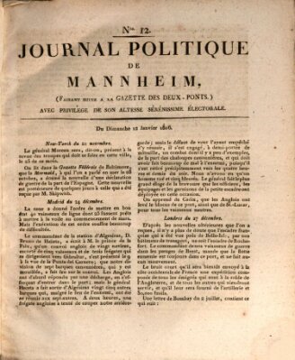 Journal politique de Mannheim (Gazette des Deux-Ponts) Sonntag 12. Januar 1806