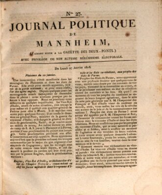 Journal politique de Mannheim (Gazette des Deux-Ponts) Montag 27. Januar 1806