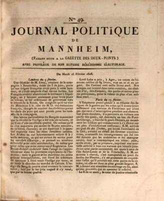 Journal politique de Mannheim (Gazette des Deux-Ponts) Dienstag 18. Februar 1806