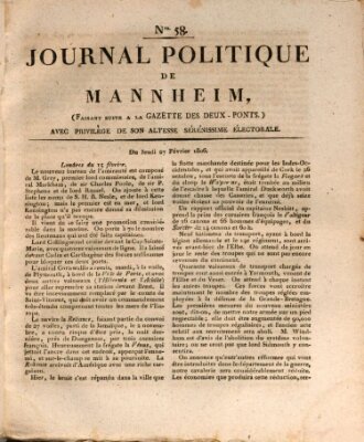 Journal politique de Mannheim (Gazette des Deux-Ponts) Donnerstag 27. Februar 1806