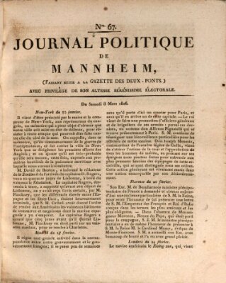 Journal politique de Mannheim (Gazette des Deux-Ponts) Samstag 8. März 1806