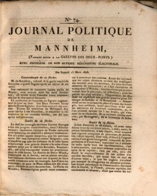 Journal politique de Mannheim (Gazette des Deux-Ponts) Samstag 15. März 1806