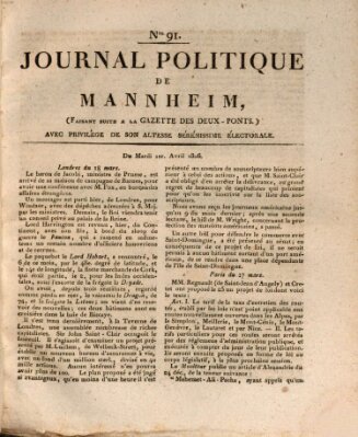 Journal politique de Mannheim (Gazette des Deux-Ponts) Dienstag 1. April 1806