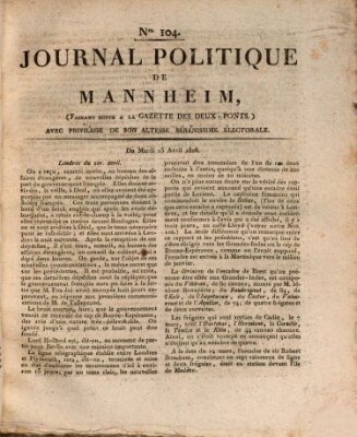 Journal politique de Mannheim (Gazette des Deux-Ponts) Dienstag 15. April 1806