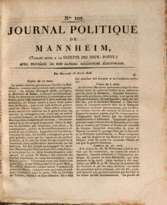 Journal politique de Mannheim (Gazette des Deux-Ponts) Mittwoch 16. April 1806