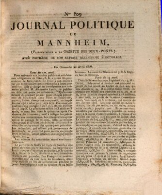 Journal politique de Mannheim (Gazette des Deux-Ponts) Sonntag 20. April 1806