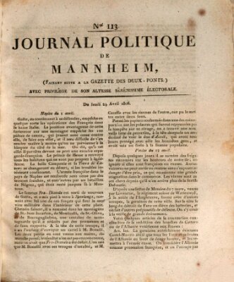 Journal politique de Mannheim (Gazette des Deux-Ponts) Donnerstag 24. April 1806