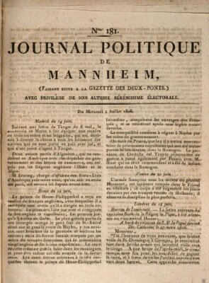 Journal politique de Mannheim (Gazette des Deux-Ponts) Mittwoch 2. Juli 1806