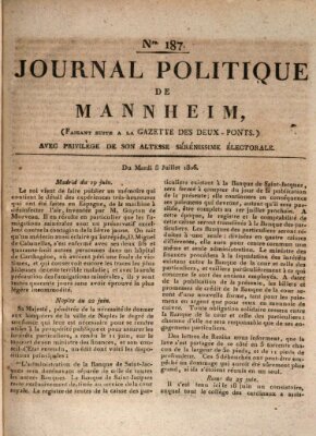 Journal politique de Mannheim (Gazette des Deux-Ponts) Dienstag 8. Juli 1806