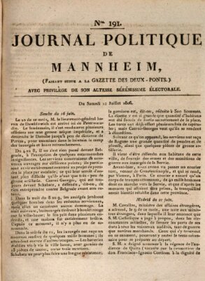 Journal politique de Mannheim (Gazette des Deux-Ponts) Samstag 12. Juli 1806