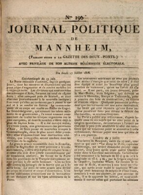 Journal politique de Mannheim (Gazette des Deux-Ponts) Donnerstag 17. Juli 1806