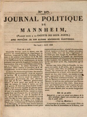 Journal politique de Mannheim (Gazette des Deux-Ponts) Donnerstag 7. August 1806