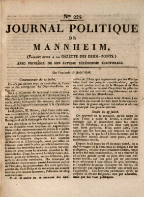 Journal politique de Mannheim (Gazette des Deux-Ponts) Freitag 15. August 1806