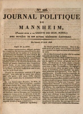 Journal politique de Mannheim (Gazette des Deux-Ponts) Samstag 16. August 1806