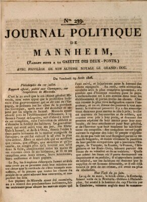 Journal politique de Mannheim (Gazette des Deux-Ponts) Freitag 29. August 1806