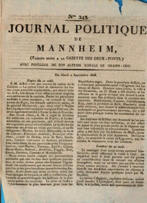 Journal politique de Mannheim (Gazette des Deux-Ponts) Dienstag 2. September 1806