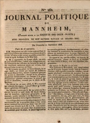 Journal politique de Mannheim (Gazette des Deux-Ponts) Sonntag 21. September 1806