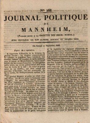 Journal politique de Mannheim (Gazette des Deux-Ponts) Samstag 27. September 1806