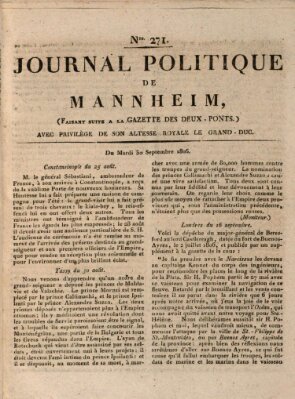 Journal politique de Mannheim (Gazette des Deux-Ponts) Dienstag 30. September 1806