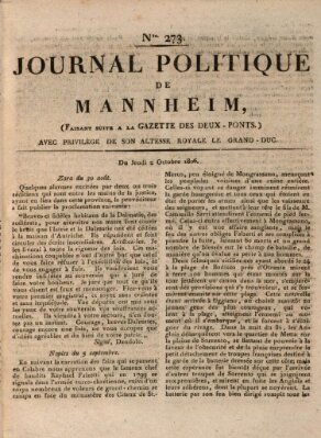 Journal politique de Mannheim (Gazette des Deux-Ponts) Donnerstag 2. Oktober 1806