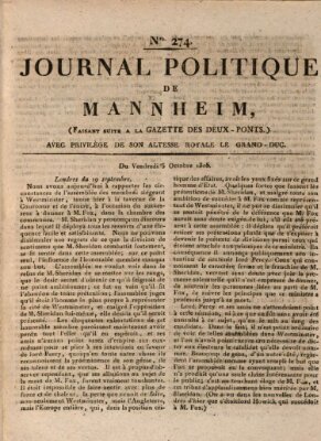 Journal politique de Mannheim (Gazette des Deux-Ponts) Freitag 3. Oktober 1806