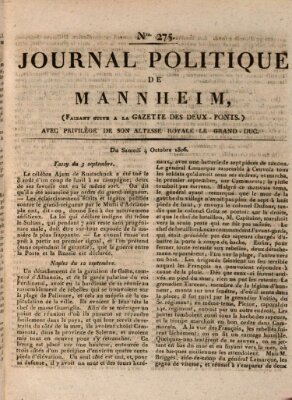 Journal politique de Mannheim (Gazette des Deux-Ponts) Samstag 4. Oktober 1806