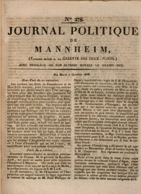 Journal politique de Mannheim (Gazette des Deux-Ponts) Dienstag 7. Oktober 1806