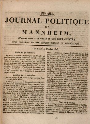 Journal politique de Mannheim (Gazette des Deux-Ponts) Montag 13. Oktober 1806